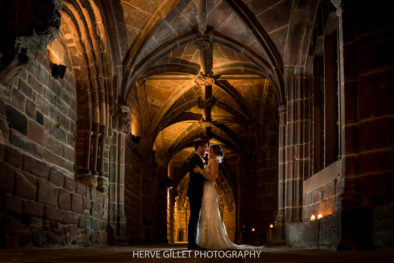 Bride and Groom at the cloisters Chester cathedral